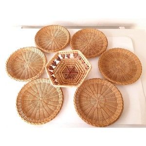 Set of 7 Boho Farmhouse Vintage Wicker Baskets Wall Decor Hexagon and Round